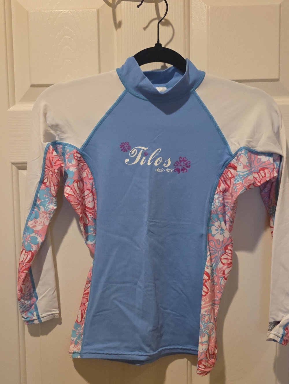 Girls' Blue Floral Long-Sleeve Rashguard
